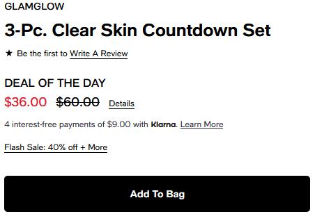 GLAMGLOW Clear Skin Countdown白罐潔凈面膜套裝降至6折$36
